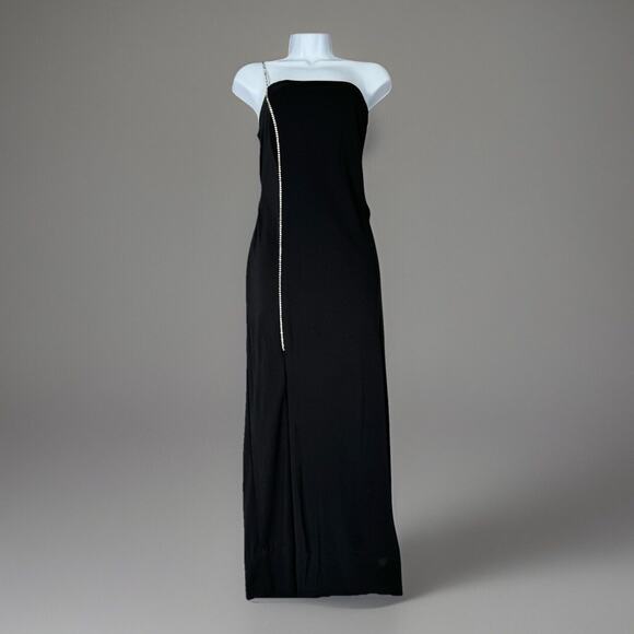 Vintage Frederick's Womens Dress 12 Black Rhinestone One Shoulder Y2K 90s Gown - Picture 1 of 14